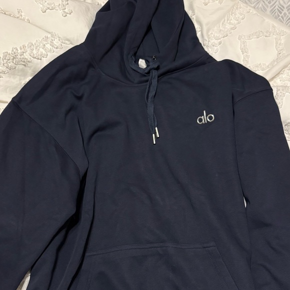 ALO Yoga Sweaters - ALO Yoga Dark Navy Pullover Hoodie with Embroidered Logo